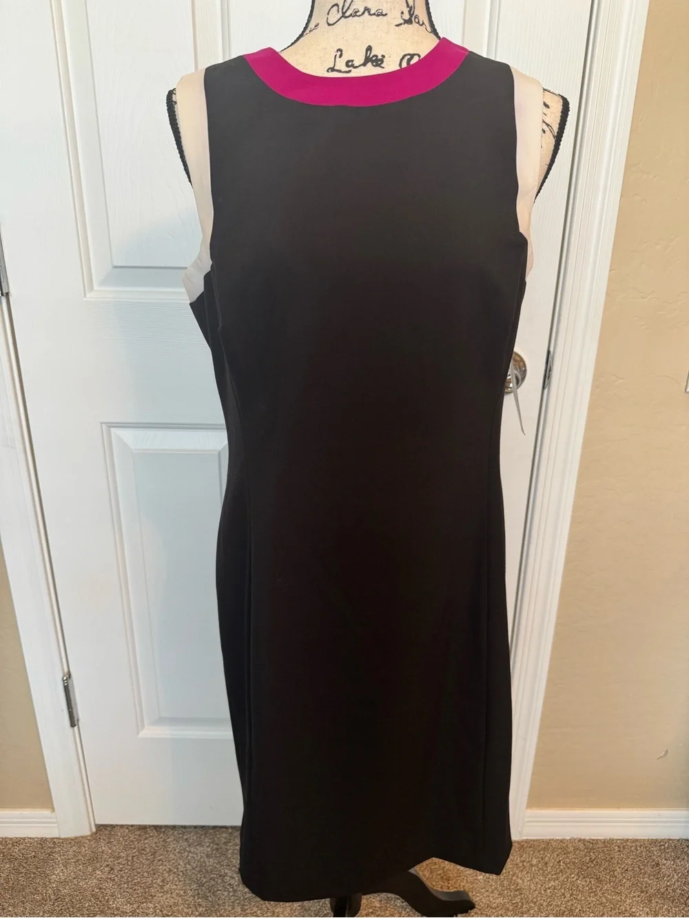 Lauren Ralph Lauren Women’s Sleeveless Black Sheath Dress Magenta & White 12